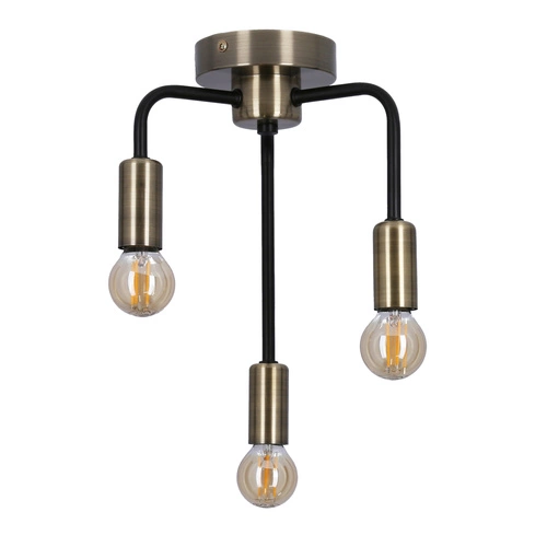 Lampa sufitowa loftowa Saga czarna i złota 3-punktowa do salonu, kuchni lub jadalni