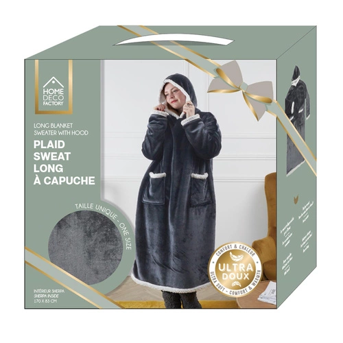 Intesi Snuddie bluzo koc polarowy szary na kanapę ciepły do salonu i sypialni