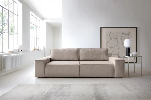 Sofa rozkładana Molde sztruksowa beżowa z funkcją spania i pojemnikiem do salonu