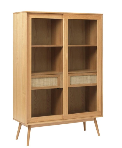 Witryna Barrali 160 cm dąb naturalny szklana drewniana do salonu
