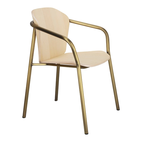 Krzesło do jadalni Finn drewniane z podłokietnikami na złotych nogach nowoczesne SCAB Design