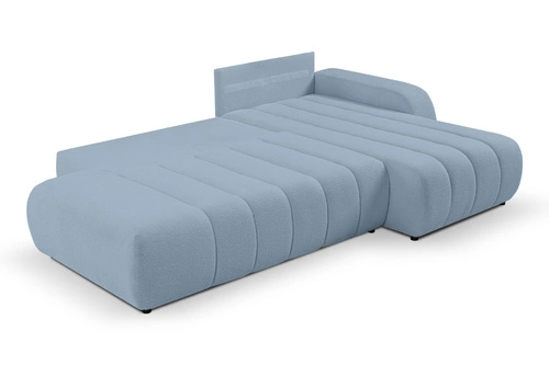 Narożnik z funkcją spania Hobro prawy nowoczesny do salonu niebieski z pojemnikiem