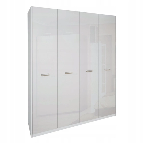 Szafa 4-drzwiowa Bella biały połysk nowoczesna z półkami i drążkiem do sypialni 183 cm