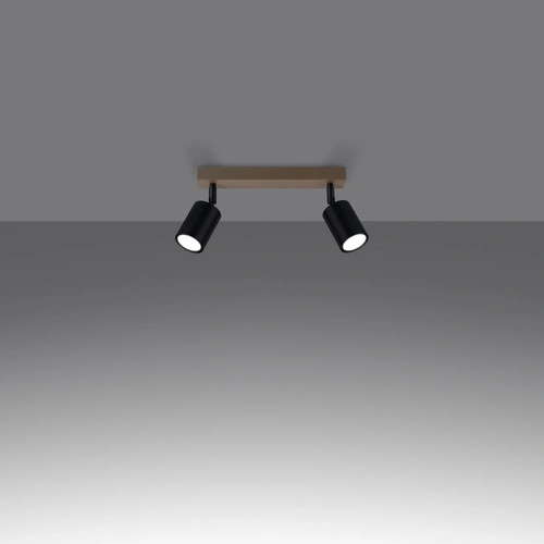 Plafon sufitowy VERDO 2 czarny metalowy z drewnem nowoczesny do salonu i kuchni SOLLUX