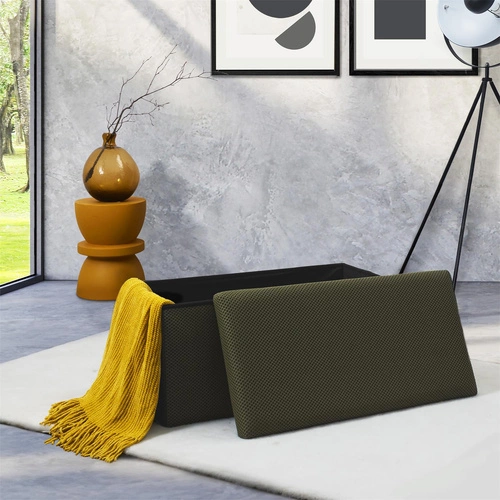 Pufa prostokątna ze schowkiem Velse Atom Intesi nowoczesna składana do przedpokoju khaki 76 cm