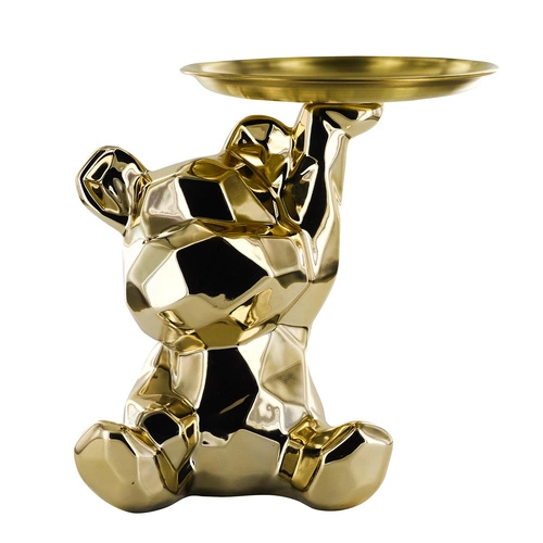 Figurka dekoracyjna Miś origami ze złotą tacą ceramiczna Intesi do salonu lub na prezent