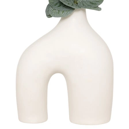 Biały nowoczesny wazon dekoracyjny Suza łuk ze sztucznym eukaliptusem 37 cm Atmosphera