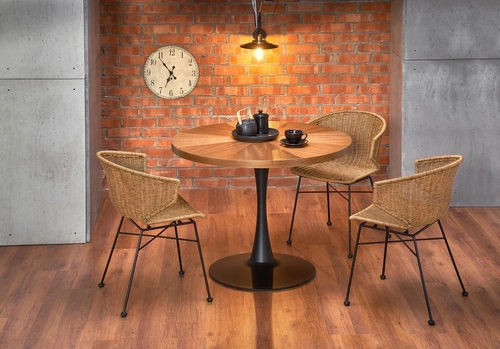 Stół okrągły do jadalni Carmelia 100 cm nowoczesny orzech czarny blat na jednej nodze Intesi