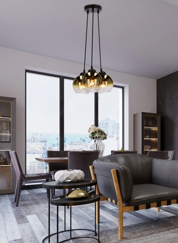 Lampa wisząca Nubia czarny 3x60W E27  klosz złoty