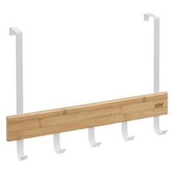 Natureo biały wieszak na drzwi bambusowy z 5 haczykami do przedpokoju i łazienki 