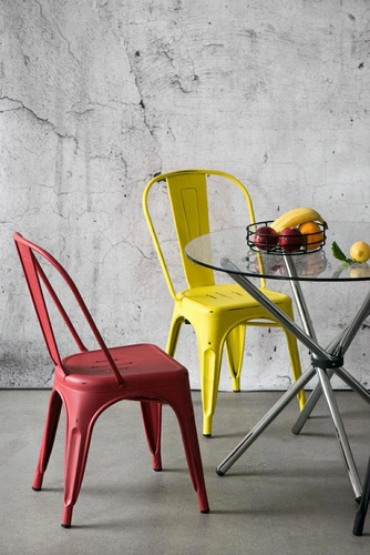 Krzesło metalowe Paris D2.DESIGN żółte industrialne do jadalni i kuchni sztaplowane