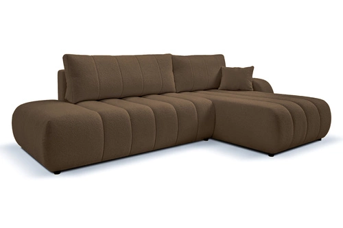 Narożnik z funkcją spania Hobro brązowy prawy do salonu nowoczesny z pojemnikiem