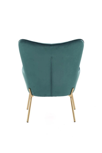 Fotel uszak Cabres zielony ciemny nowoczesny do salonu z podłokietnikami na złotych nogach