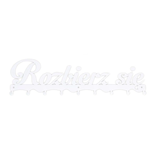 Intesi Rozbierz się biały nowoczesny wieszak ścienny do przedpokoju metalowy z napisem