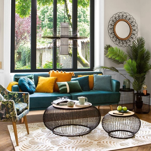 Sofa rozkładana Jack niebieska 3 osobowa z funkcją spania welurowa do salonu Atmosphera