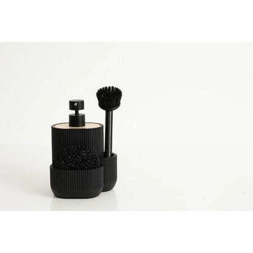 Dozownik na płyn do naczyń Blackwood czarny z gąbką i szczotką do kuchni 5five
