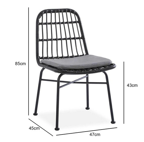 Krzesło rattanowe Surbo czarne do jadalni i na taras nowoczesne z poduszką Intesi