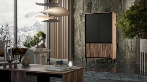 Szafa Miri orzechowa czarno metalowa do salonu i przedpokoju nowoczesna