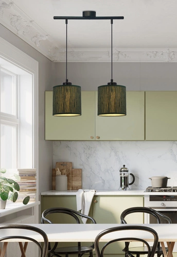 Lampa wisząca Patti czarny 2x60 E27 abażur walec 15x15 plecionka zielona