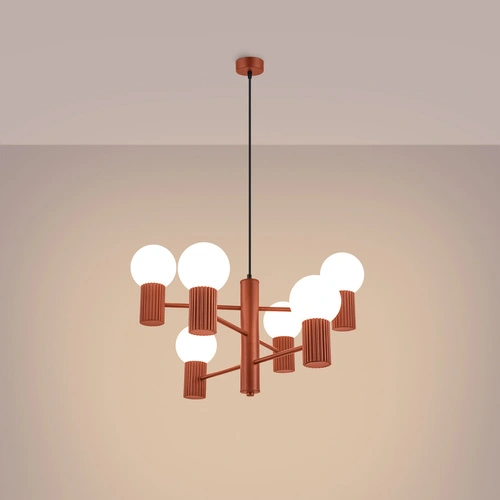 Żyrandol nowoczesny HALO 6 ochra czerwona do salonu i jadalni aluminium 64 cm