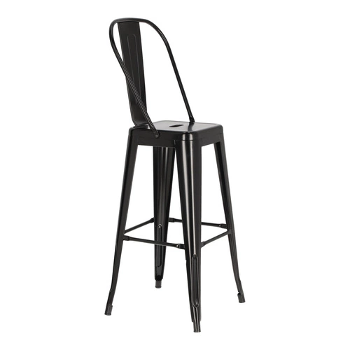 Hoker Paris Back 75 cm czarny metalowy z oparciem industrialny do kuchni i wyspy inspirowany Tolix