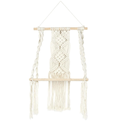 Półka wisząca boho na dekoracje Intesi Boho beżowa drewniana macrame do salonu i sypialni
