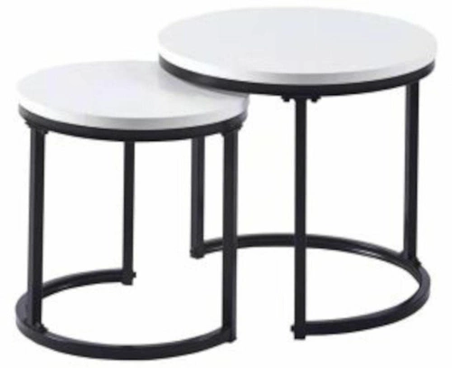 Zestaw 2 okrągłych stolików kawowych Mirra biały loftowy do salonu z możliwością wsuwania