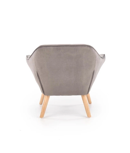 Fotel kubełkowy Kalmen welurowy szary skandynawski do salonu na drewnianych nogach