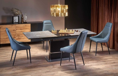 Stół rozkładany do jadalni Martini nowoczesny szklany szary blat czarna noga 160–200 cm