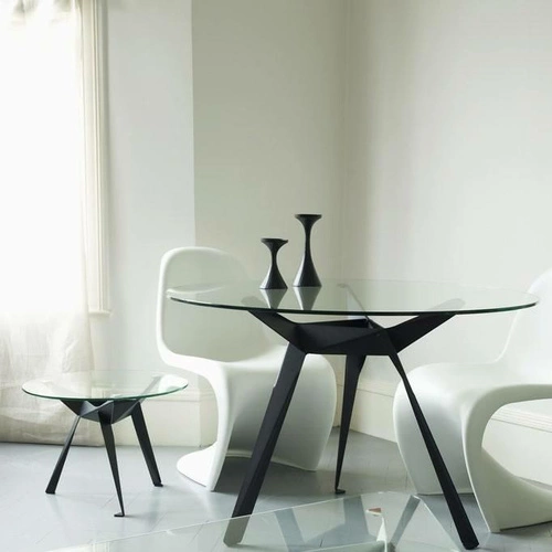 Stół okrągły szklany Troy 90 cm czarny nowoczesny do jadalni i salonu loftowy Intesi