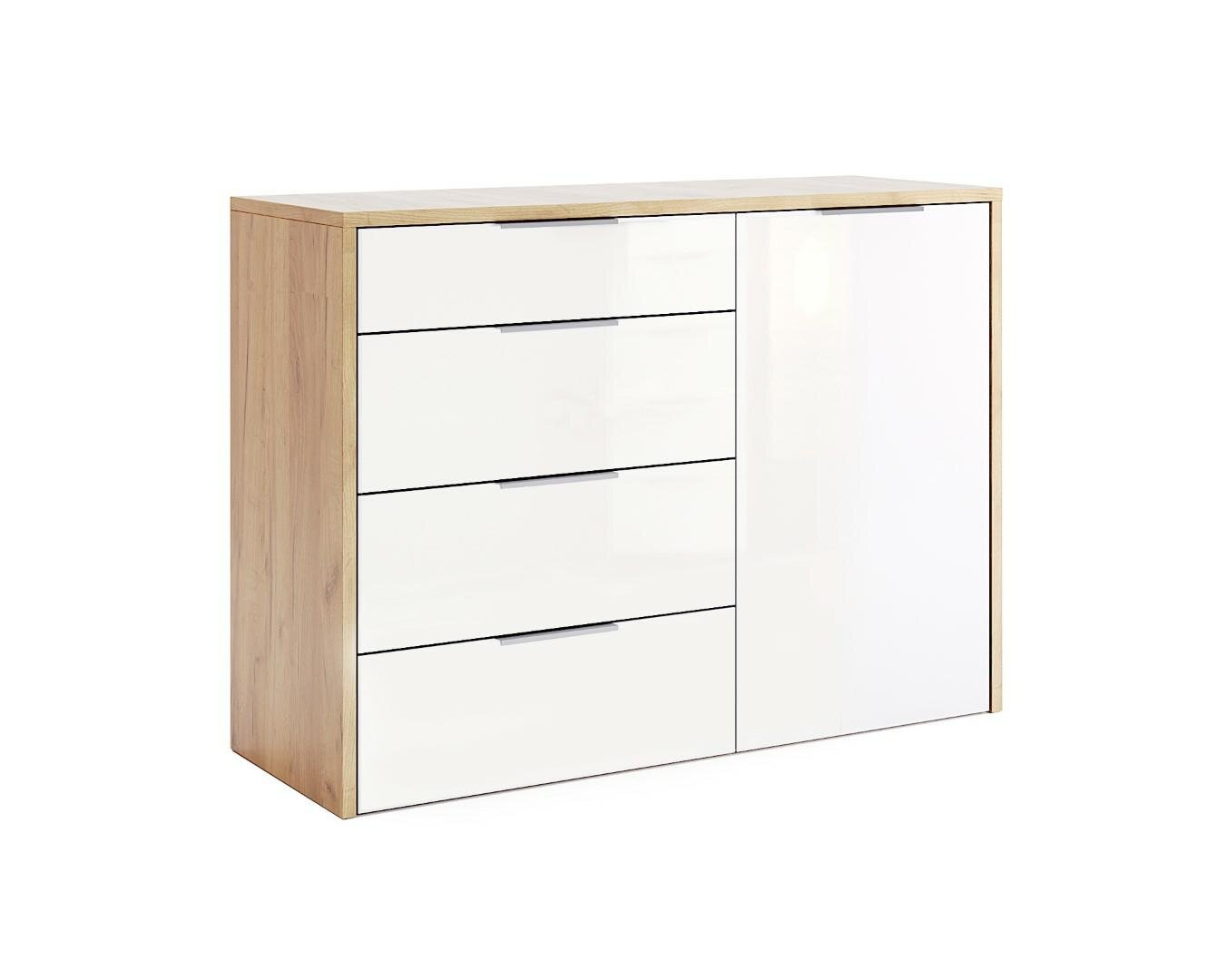 Zestaw mebli do salonu Tissa szafka RTV 179 cm biały połysk dąb skandynawski Intesi