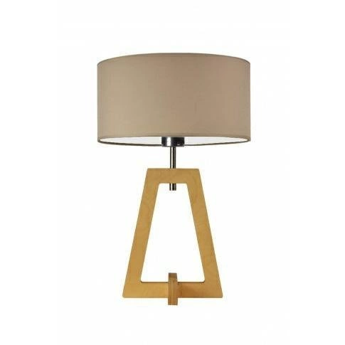 Lampka nocna Clio beżowa z abażurem i dębową podstawą glamour do sypialni LYSNE personalizowana