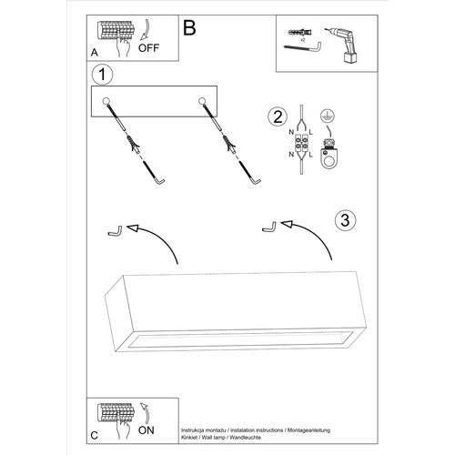 Kinkiet ścienny betonowy Vega 50 cm szary nowoczesny do salonu i sypialni Sollux Lighting