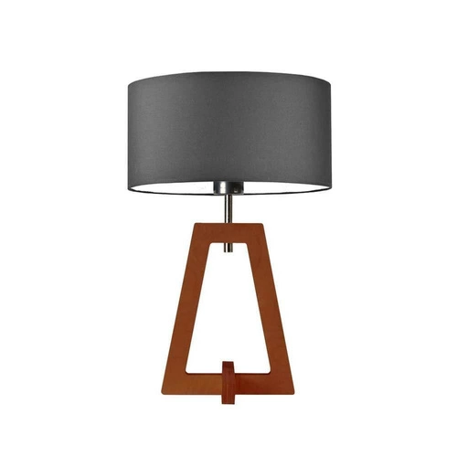 Lampka nocna Clio glamour z abażurem grafitowym i drewnianą podstawą mahoniową do sypialni