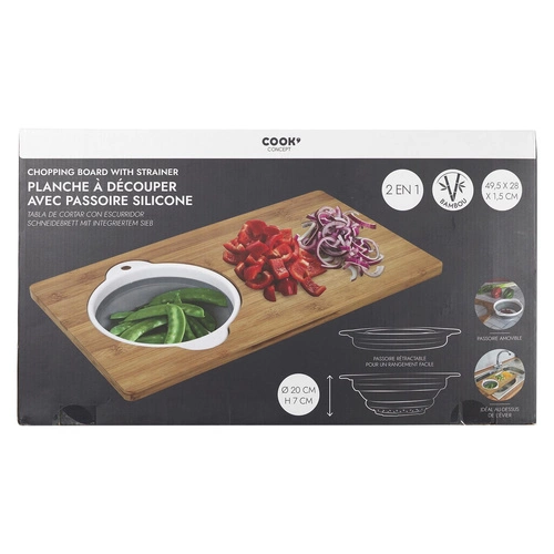 Intesi bambusowa deska do krojenia z sitkiem do warzyw i owoców nowoczesna 49,5x28 cm