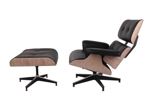 Fotel obrotowy Vip Lounge Chair do salonu ze skóry naturalnej z podnóżkiem nowoczesny czarny