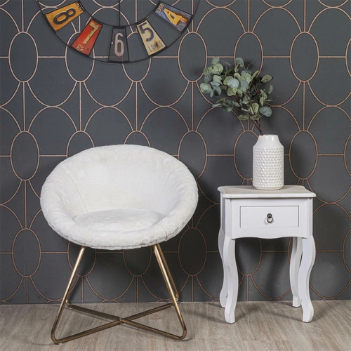 Fotel kubełkowy Karl Velvet Furry beżowy do salonu nowoczesny tapicerowany boucle na płozach