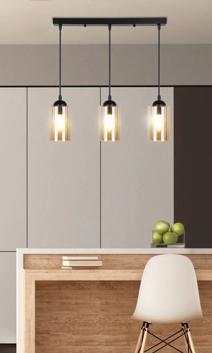 Lampa wisząca Bistro czarny 3x40W E27  klosz brązowy