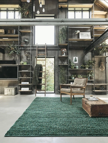 Dywan do salonu wełniany Cobble zielony 170x240cm nowoczesny ręcznie tkany skandynawski