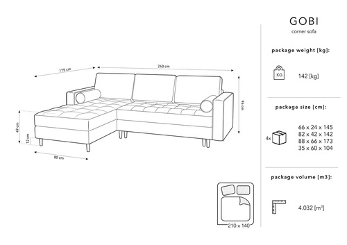 Narożnik z funkcją spania Gobi Pink Structured Fabric prawostronny