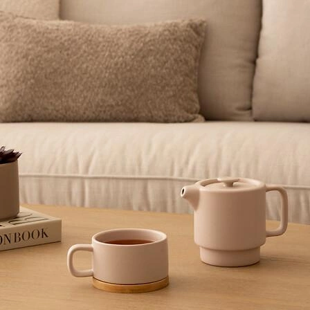 Imbryk ceramiczny Nature 5five simply smart beżowy do parzenia herbaty z bambusową podstawką 400 ml