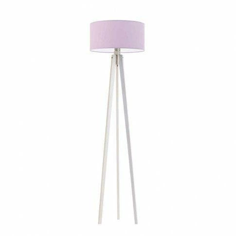 Lampa stojąca do salonu Miami trójnóg drewniana z abażurem fioletowym glamour Lysne