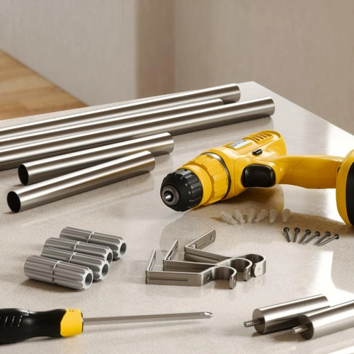 Karnisz pojedynczy Umbra Zen regulowany 81-162 cm nikiel nowoczesny do salonu lub sypialni