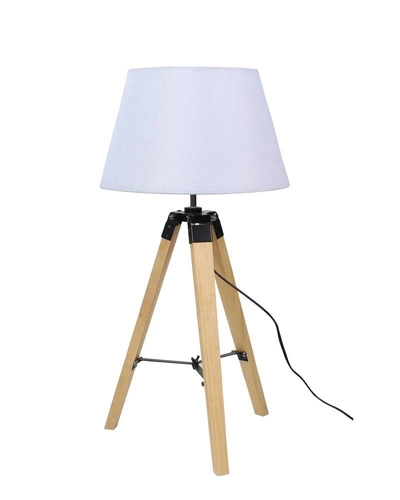 Lampka nocna do sypialni Lugano nowoczesna drewniana z abażurem biała Candellux 68 cm