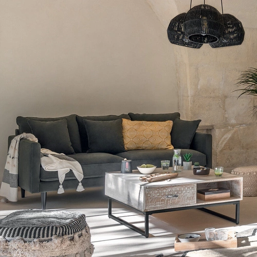 Sofa trzyosobowa Candice aksamitna zielona ciemna hydrofobowa do salonu nowoczesna Atmosphera