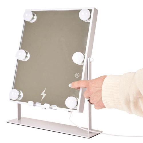Intesi Lustro LED stojące do makijażu z głośnikiem i ładowarką białe prostokątne