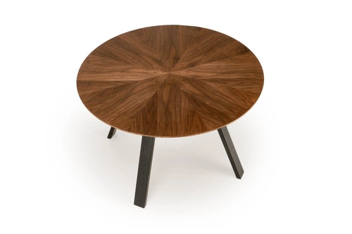 Stół okrągły do jadalni Ralik 120 cm orzechowy z czarnymi nogami nowoczesny industrialny