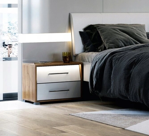 Szafka nocna Intesi Madera 54,4 cm dąb/biały z 2 szufladami i oświetleniem LED w stylu nowoczesnym