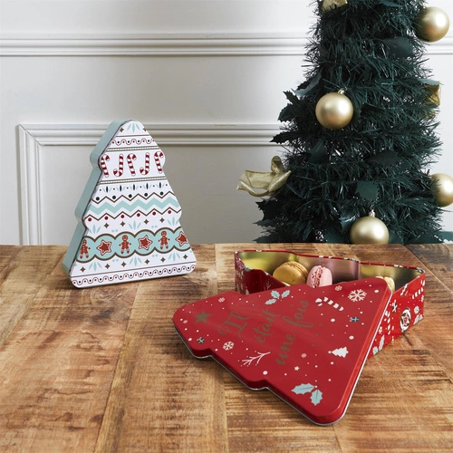 Intesi świąteczne pudełko dekoracyjne metalowe choinka czerwone do salonu 19 cm