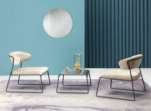 Fotel kubełkowy Lisa Lounge aksamitny czerwony na płozach nowoczesny do salonu SCAB Design